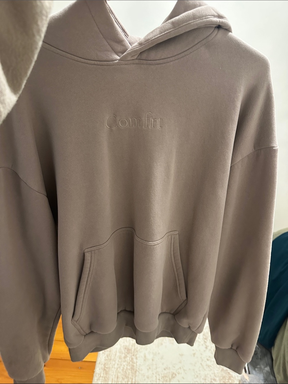 Comfort Embroidered Hoodie - Taupe Relaxed Fit